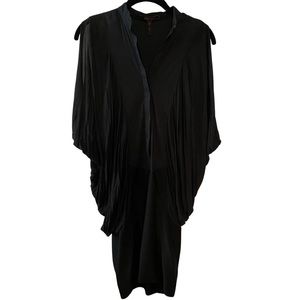 BCBGMAXAZRIA Black Side-Drape Button Down Dress